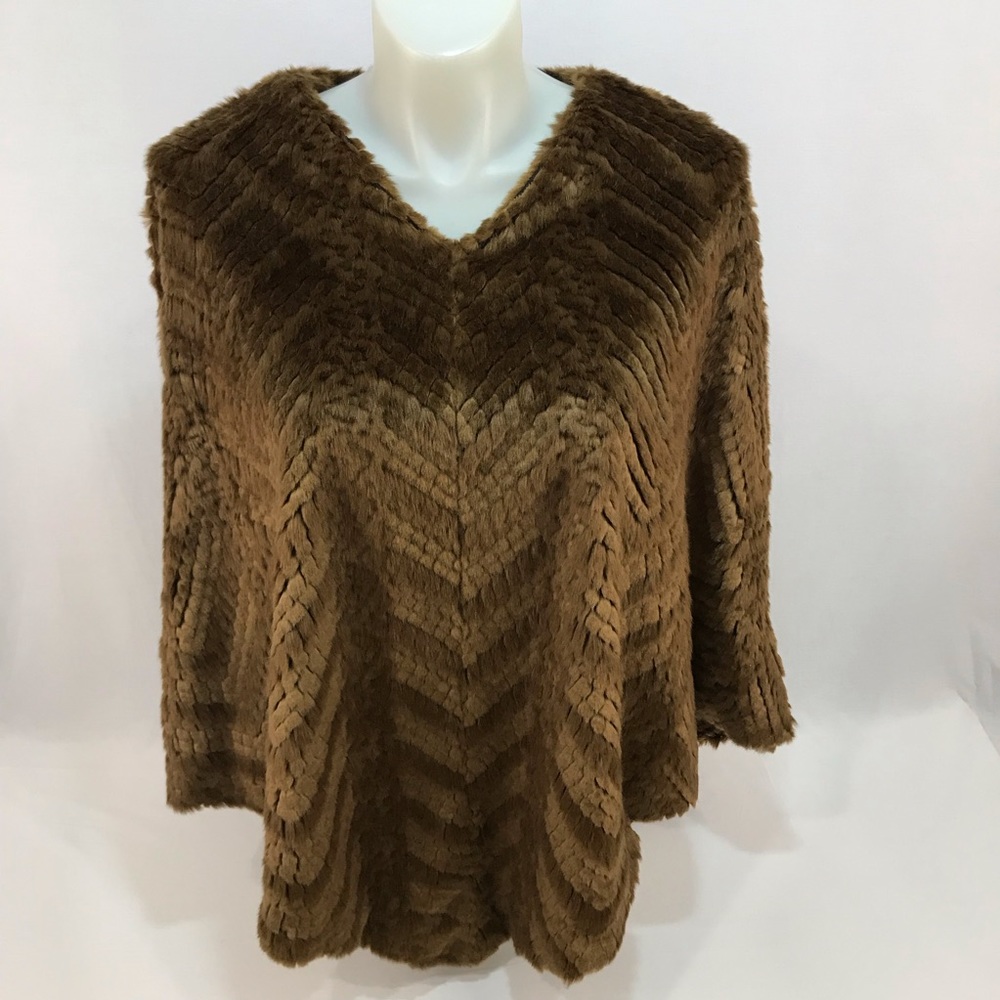 Adrienne Landau Faux Fur Cape Shawl Coat